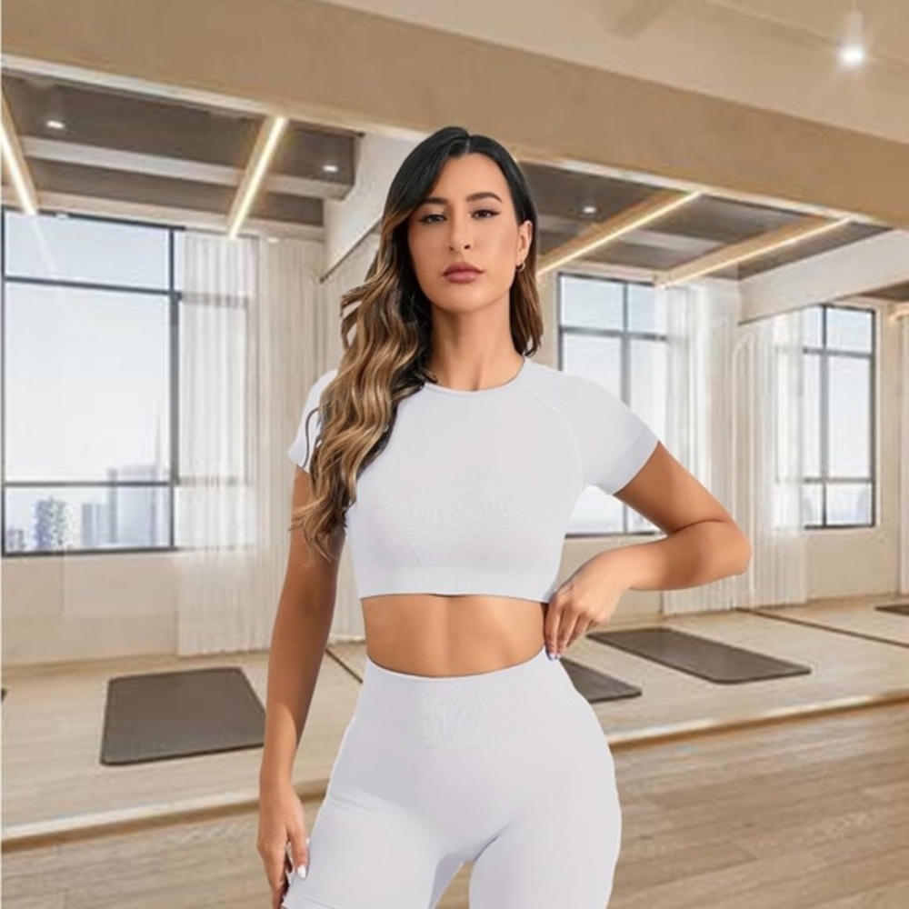 White Athletic Crop Top and Leggings Set